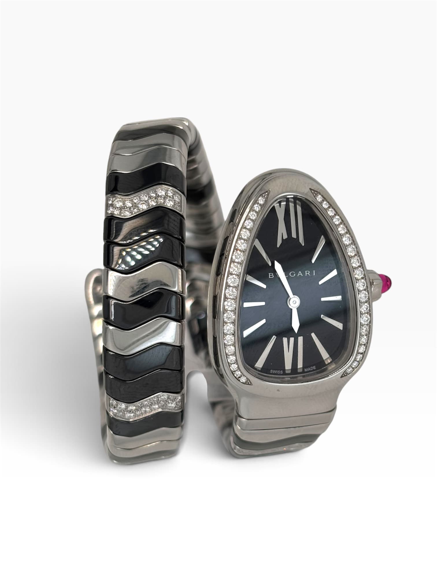 BVLGARI Serpenti Spiga (Single-Spiral Black Ceramic & Diamond Edition)